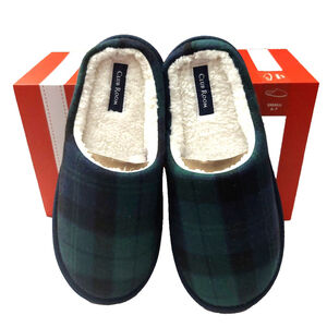 Club Room Men's Blue & Green Plaid Indoor/Outdoor Slippers Size Small 6-7